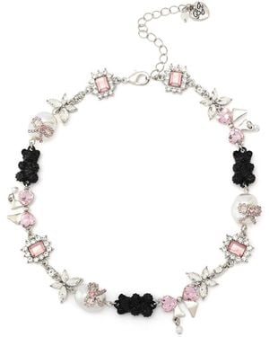 Betsey Johnson Faux Stone Teddy Bead Charm Collar Necklace - White