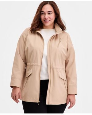 Michael Kors Michael Plus Size Zip-front Hooded Anorak - Natural