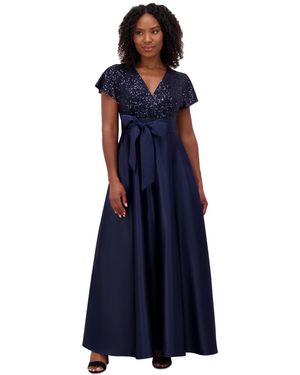 Jessica Howard Sequinned-bodice Satin-skirt Ball Gown - Blue