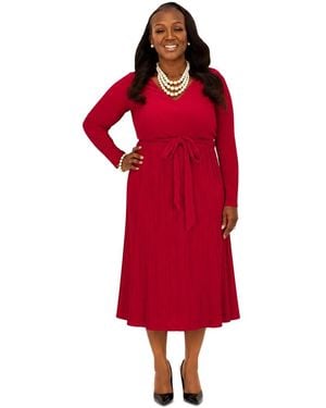 Kasper V-neck Long-sleeve Dress - Red