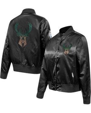 Pro Standard Milwaukee Bucks Rhinestone Satin Full-snap Jacket - Black