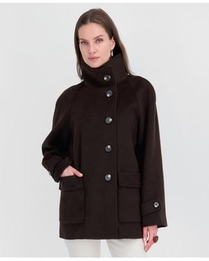 Tahari Double-faced Funnel Neck Coat - Black