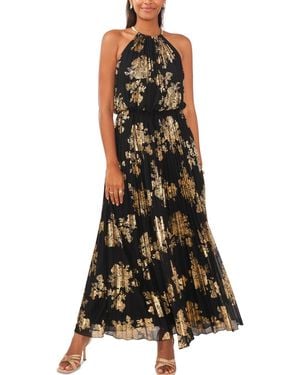 Msk Metallic-print Pleated Blouson Gown - Black