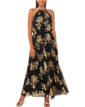 Msk Metallic-print Pleated Blouson Gown - Black