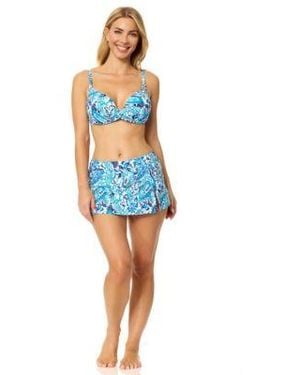 Island Escape Gemini V Neck Underwire Bikini Top Lux Printed Skirtini Bottoms Macys Exclusive - Blue