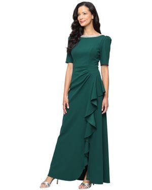 Alex Evenings Embellished-neck Ruffle Gown - Green
