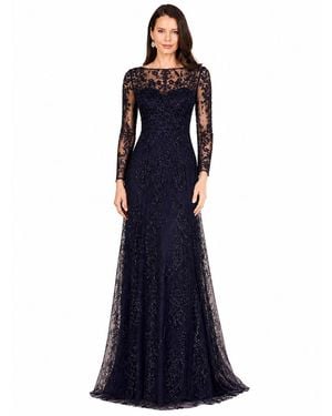 Lara Long Sleeve V-neck Lace Gown - Blue