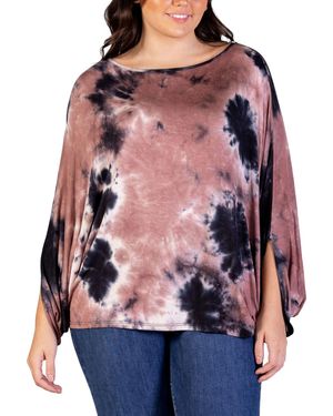 24seven Comfort Apparel Plus Size Tie Dye Batwing Sleeve Relax Fit Top - Red