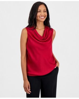 Kasper Petite Sleeveless Cowl-neck Drape Blouse - Red