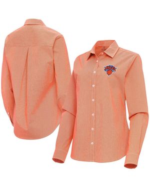 Antigua New York Knicks Porter Woven Long Sleeve Button-up Shirt - Orange