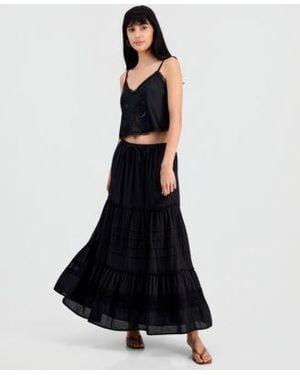 And Now This Now This Cotton Tiered Tie Waist Maxi Skirt Macys Exclusive - Black