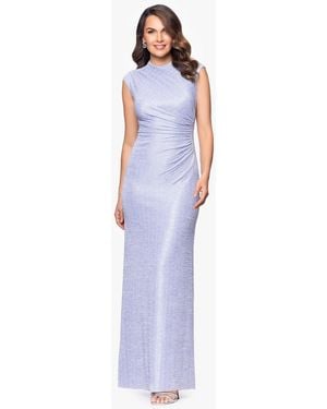 Betsy & Adam Petite Ruched Metallic Crinkle Gown - Blue