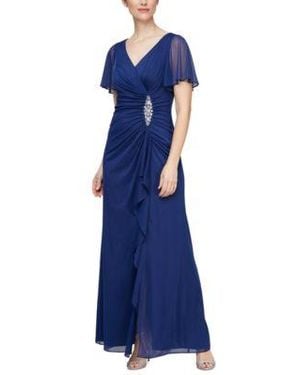 Alex Evenings Alex Evening Embellished Flutter Sleeve Gown - Blue
