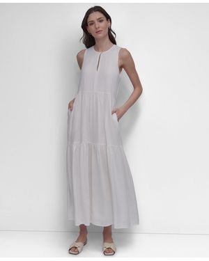chinese dress ladies Donna Karan White Ruched Gown