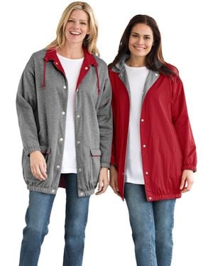 Woman Within Plus Size Fleece Nylon Reversible Jacket - Red