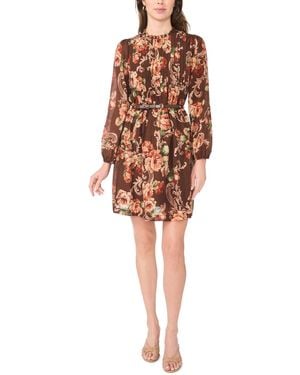 Msk Petite Long-sleeve Floral Fit & Flare Chiffon Dress - White