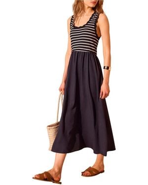 Mint Velvet Striped Scallop Trim A-line Dress - Blue