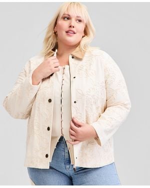And Now This Trendy Plus Size Soutache Zip-front Jacket - Natural