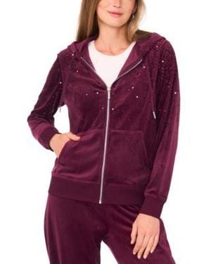 Vince Camuto Velour Sequin Zip Front Hoodie Jacket - Purple