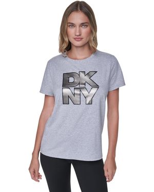 DKNY Stacked Foil Glitter Logo Short-sleeve Relaxed Fit T-shirt - Blue