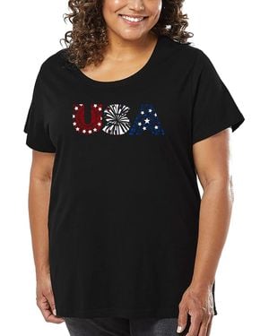 LA Pop Art Plus Size Usa Fireworks Word Art T-shirt - Black