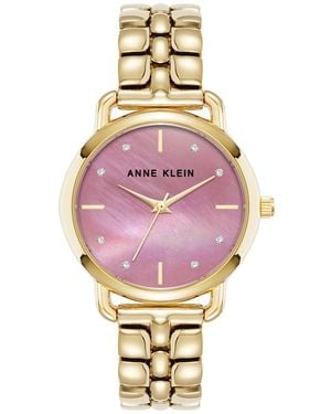 Anne Klein Quartz Round Alloy Metal Bracelet Watch 30mm - Pink
