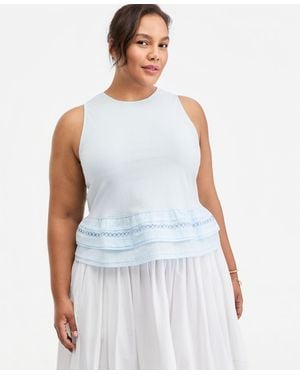 On 34th Trendy Plus Size Ruffle-hem Square-neck Tank - White
