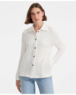 Lands' End Petite Long Sleeve Waffle Collared Shacket - White