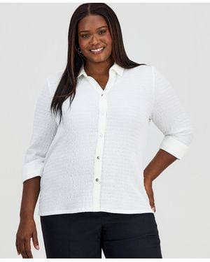 Kasper Plus Size 3/4-sleeve Button-front Shirt - White