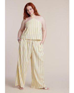 Eloquii Drawstring Wide Leg Linen Pant - Natural