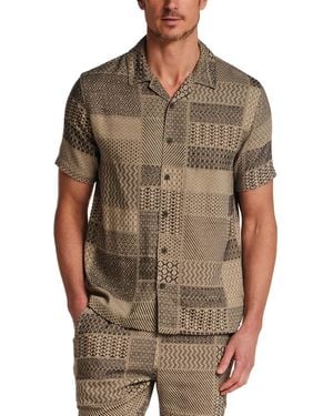 Vintage & Black Short-sleeve Patchwork Jacquard Coat Front Shirt - Brown