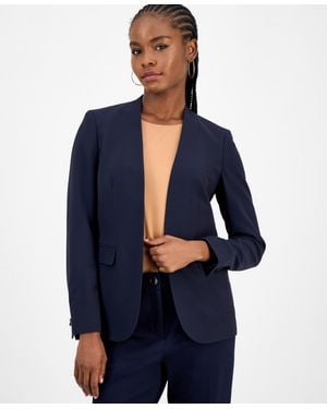 BarIII Collarless Open-front Bi-stretch Blazer - Blue