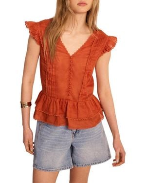 Mint Velvet V-neck Ruffle Sleeveless Ramie Blouse - Red