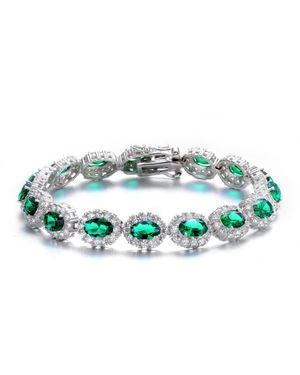 Genevive Jewelry Sterling Silver Oval Colored Cubic Zirconia Stylish Tennis Bracelet - Green
