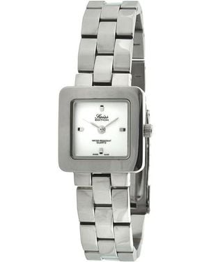 Swiss Edition Luxury Small Square Link Bracelet White Dial Watch - Black