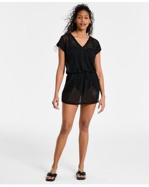 DKNY Mesh Drawstring Tunic Swim Cover-up - Black