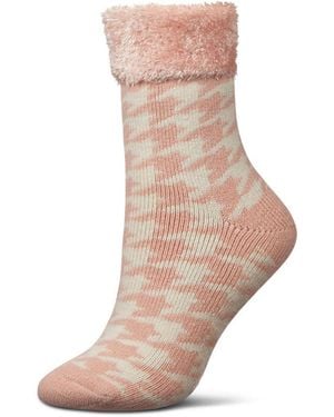 Memoi Houndstooth Plush Cabin Socks - Natural