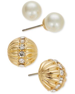 Charter Club Gold-tone 2-pc. Set Pave Shell & Imitation Pearl Stud Earrings - Metallic