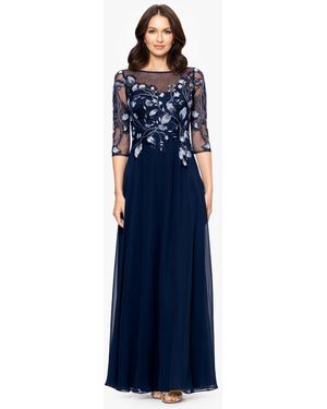 Betsy & Adam Petite A-line Embroidered Dress - Blue