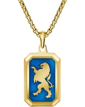 Bulova Gold Plated Crest Of Bohemia Lion Pendant Necklace - Blue