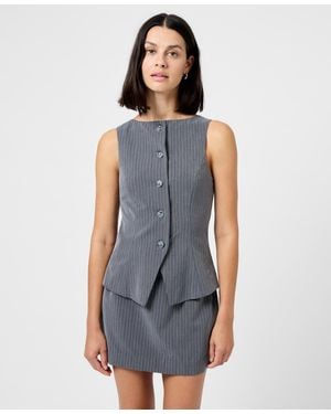French Connection Pinstripe Boat Neck Vest Top - Blue