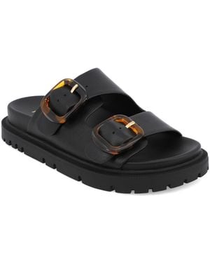 MIA Gen Double Buckle Flat Slide Sandals - Black