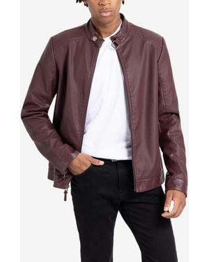 Xray Jeans Pu Racer Jacket With Faux Shearling Lining - Purple