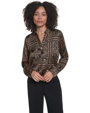 KARL LAGERFELD Long-sleeve Floral-print Surplice Blouse - Multicolor