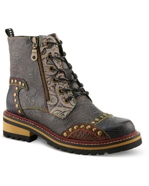 L'ARTISTE Rugup Hand-painted Leather Booties - Brown