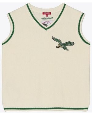 Mitchell & Ness Philadelphia Eagles Retro Roots V-neck Midweight Sweater Vest - Natural