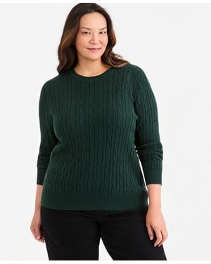 Style & Co. Plus Size Cotton Cable-knit Crewneck Sweater - Green