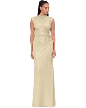 Betsy & Adam Petite Ruched Metallic Crinkle Gown - Natural