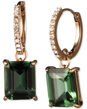 Ralph Lauren Gold-tone Color Stone Charm Pave huggie Hoop Earrings - Green