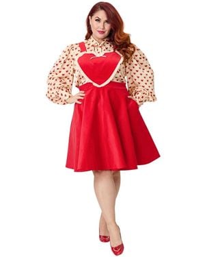 Unique Vintage Plus Size Bib Pinafore Skirt - Red